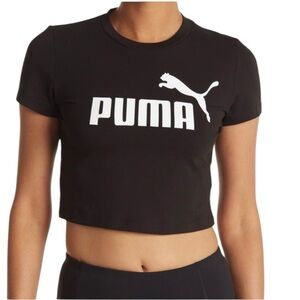 PUMA Cropped Essentials Slim Logo Tee Size Medium NWT  Black